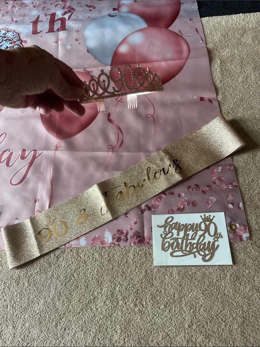 Happy 90th Birthday Rose Gold Backdrop and everything you need for party!